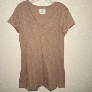 Zara Organic Cotton V Neck Tee Women’s L Beige Minimalist Capsule Basic